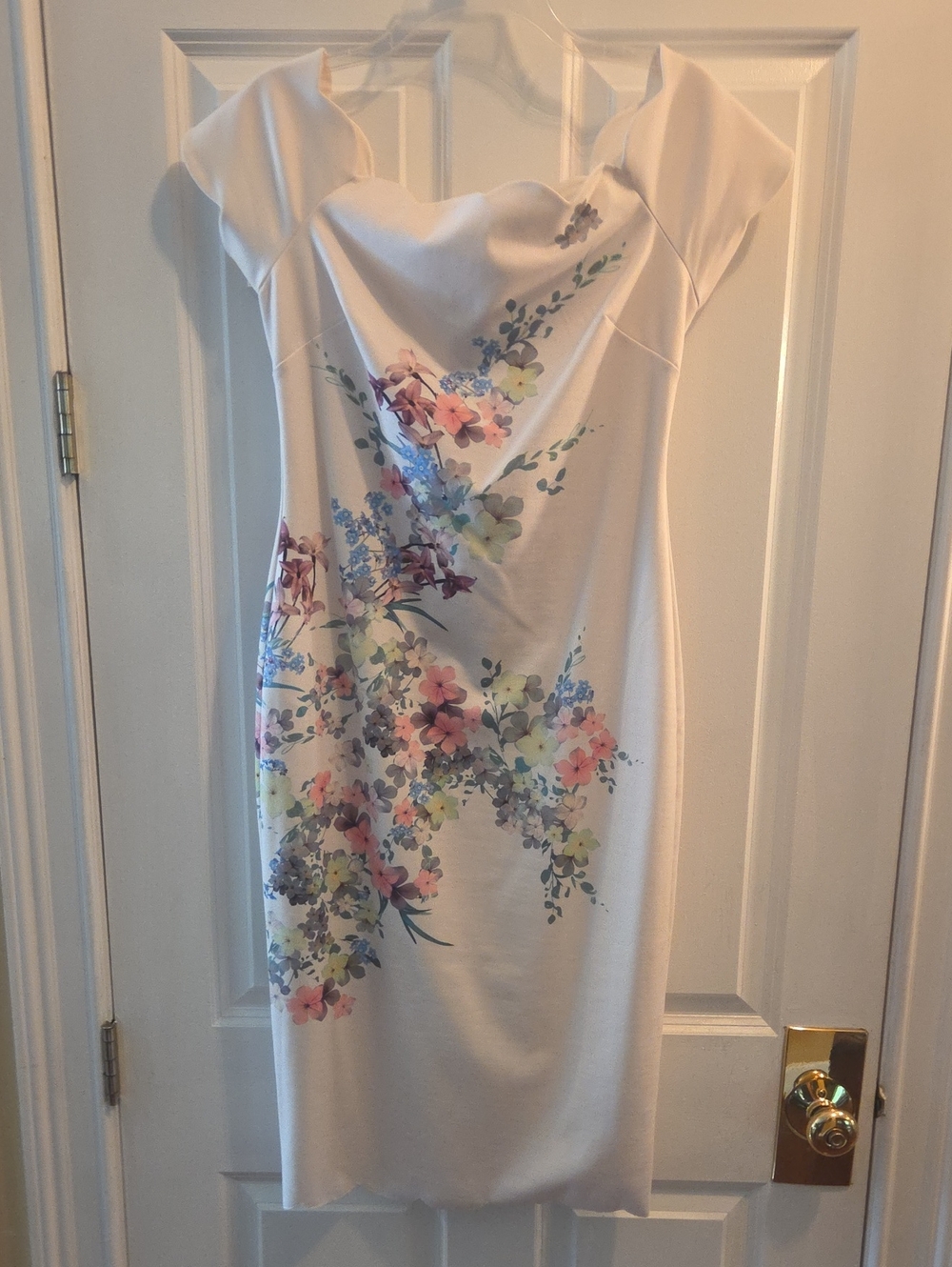 Ted Baker White Floral Cowl Neck Midi Dress